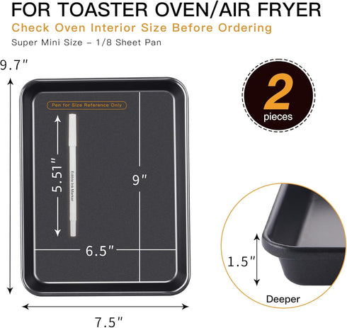 HONGBAKE 2 Pack 9.7X7.5" Toaster Oven Pans, 57% Thicker Nonstick Cookie Sheet Pan Set