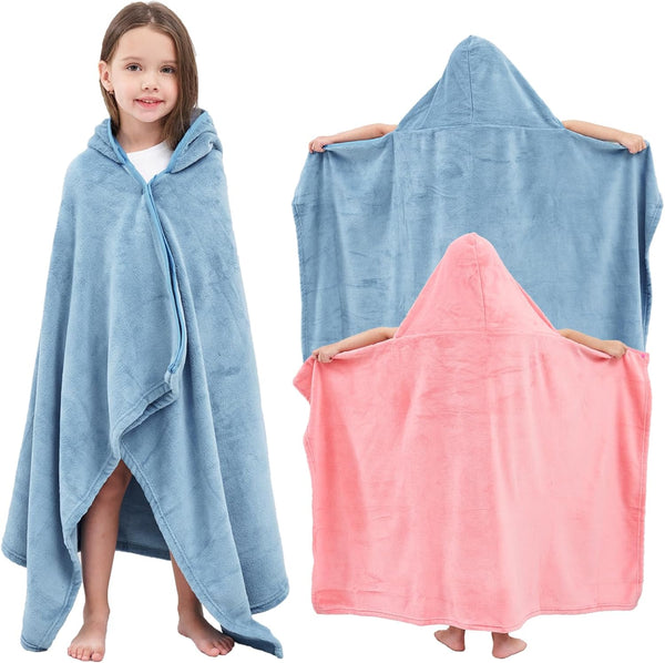 Hiturbo 2Pcs Kids Fleece Hooded Towel: Soft Plush Warm Blanket - 50"x30"