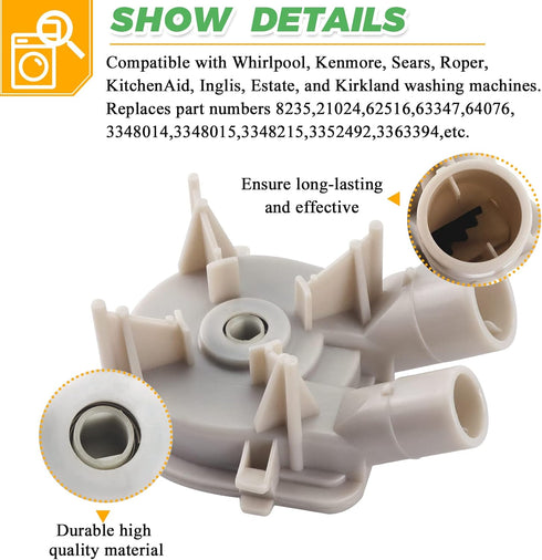 Techecook 3363394 Washing Machine Pump Replacement for Kenmore, Maytag, Whirlpool Washer Drain Pump