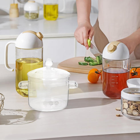 Glass Cooking Pot with Lid and Handle, 1.35L/45 oz Clear Stovetop Pot for Noodles, Pasta, Soup, Milk