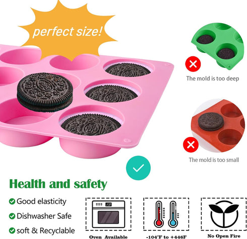 Actvty 3 Pieces Round Chocolate Cookie Molds, 12-Cavity Cylinder Silicone Molds for Oreo, Cookies, Jelly, Cakes (Pink)