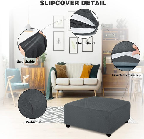 NeColorLife Ottoman Cover Square Large Ottoman Slipcover Stretch Footrest Stool Covers Furniture Protectors Washable