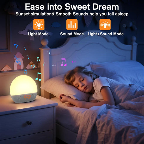 Dimmable 30 KEPLUG Wake Up Light Sunrise Alarm Clock,Digital Alarm Clocks Bedside Night Light,White Noise Sound Machine