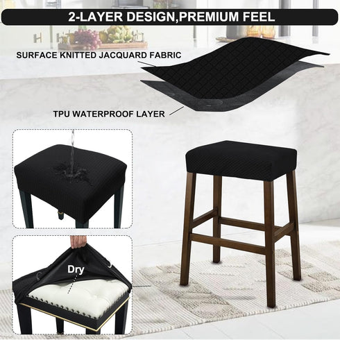 Counter A,2 Pack NeColorLife Rectangle Bar Stool Covers,Stretch Waterproof Saddle Seat Covers for Height and Kitchen