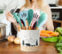 Bear Utensil Holder for Countertop, Ceramic Kitchen Utensil Crock, Large White Cooking Utensil Holder with Forest Design