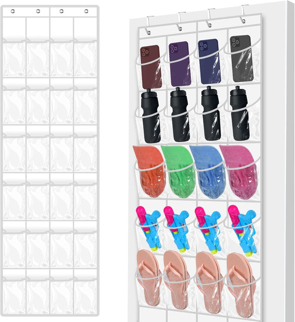 24 Pockets Hanging Shoe Organizer, Large Clear Pockets Over the Door Pantry Organizer for Closet