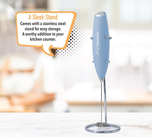 Elementi Milk Frother Wand & Matcha Mixer - Mini Electric Whisk for Coffee, Handheld Frother, Light Blue