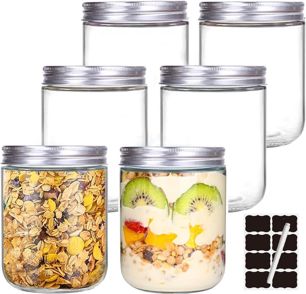 6 Pack 16 oz Glass Jars with Lids, Kitchen Canisters for Food Storage, Pantry Organization for Flour, Sugar, Coffee