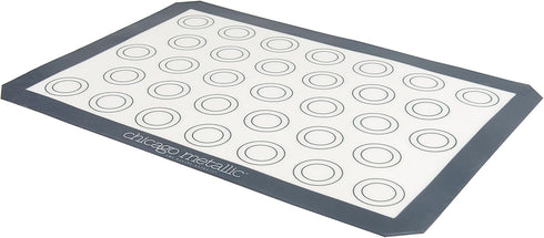 Chicago Metallic Silicone Pastry Mat with Measurements, Baking Mat with Cookie Marks, Gray 16.5x11.5 Inch