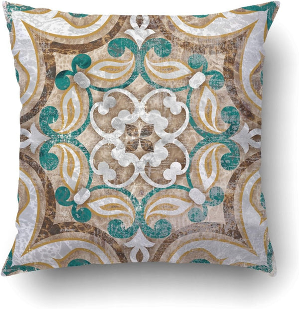 Emvency Decorative Throw Pillow Cover, Vintage Tile Moroccan Pattern, Square 20x20 Inches