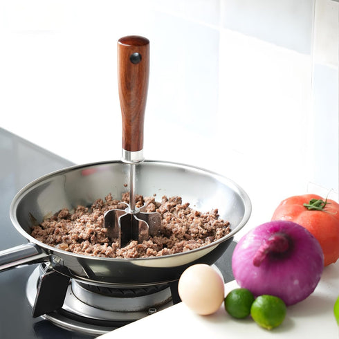 UDFLK 6-Curve Blades Stainless Steel Meat Chopper & Masher - Heavy Duty Ground Beef Chopper with Ergonomic Wood Handle