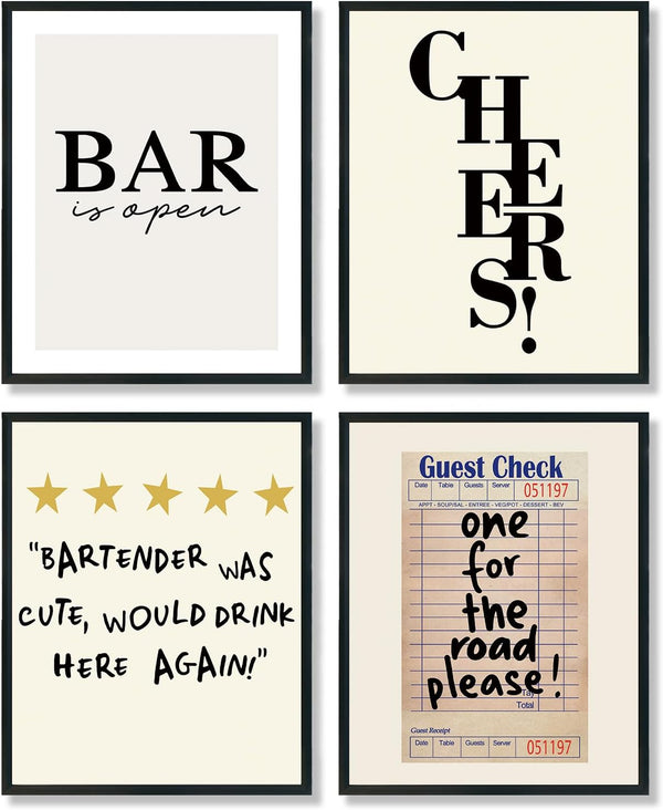 ULEGIE Cheers Wall Art Decor, Bar Cart Wall Art Decor Set of 4,