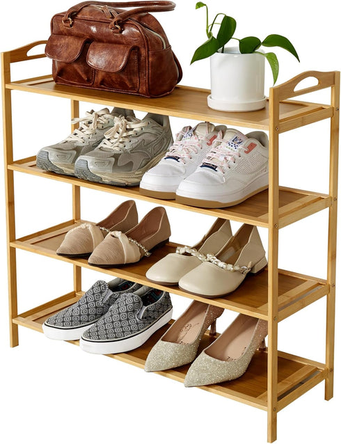4 Tier Bamboo Shoe Rack, Free Standing Shoe Racks, Shoes Rack Organizer,