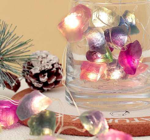 6.5 20 Nature Colorful Fluorite String Lights FT LED String Lights for Bedroom USB/Battery Operated Sea Glass Crystal