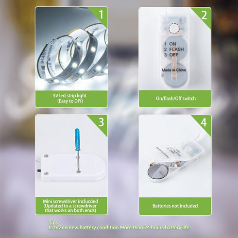 2-Pack 1.64ft LED String Lights Battery Powered, White LED Fairy Lights Battery Powered, With blinking function, Decor