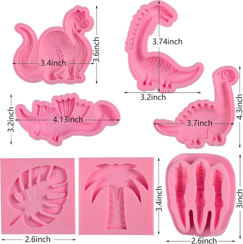 Dinosaur Fondant Silicone Chocolate Molds (7Pcs), Kid's Cartoon Dino Claws Clay Mold for Cake Decorating, Sugar Crafts