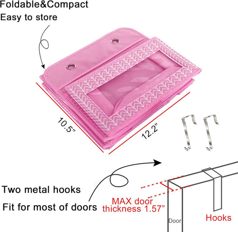 VERONLY Over The Door Hanging Organizer, 5 Large Pockets, Wall Mount Pantry Storage, Pink