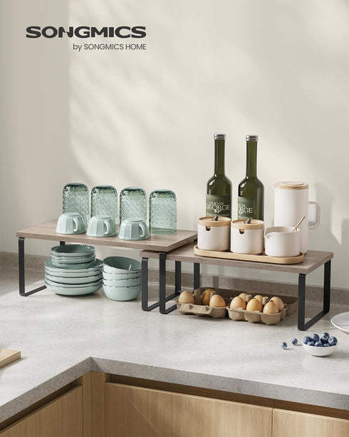 Set 2 Counter UKCS200X02 SONGMICS Cabinet Organizer Shelf, of Kitchen Shelves, Kitchen Storage, Spice Rack, Stackable