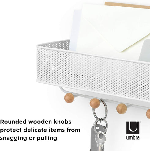 Umbra Estique Entryway Organizer – Great for Storing Keys, Small Accessories, Mail, Wallets and More, White Finish