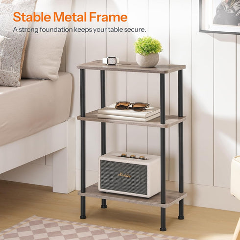 3-Tier BG246BZ01 HOOBRO Narrow Side Table, Slim End Table No Tools Needed, Twist-On Assembly, Skinny Nightstand Sofa