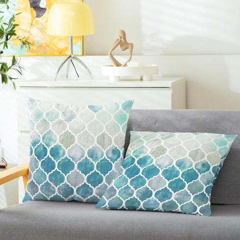 CaliTime Throw Pillow Covers Pack of 2, Cozy Colorful Geometric Trellis Chain Accents, 22 x 22 Inches, Grey Teal