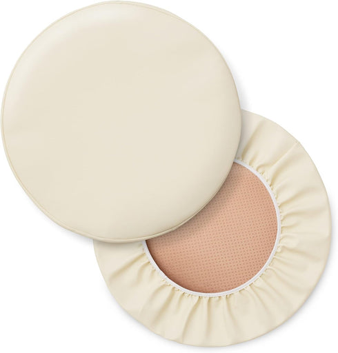 2-Pack 17-1/2 Inch Saloniture Round Stool Seat Cover, Waterproof Slipcover for Swivel Chair or Barstool - Cream