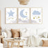 LUHDFYS Cartoon Moon and Stars Canvas Wall Art Print,Scandinavian Style Nursery Decor Poster,Blue Moon and Stars Wall