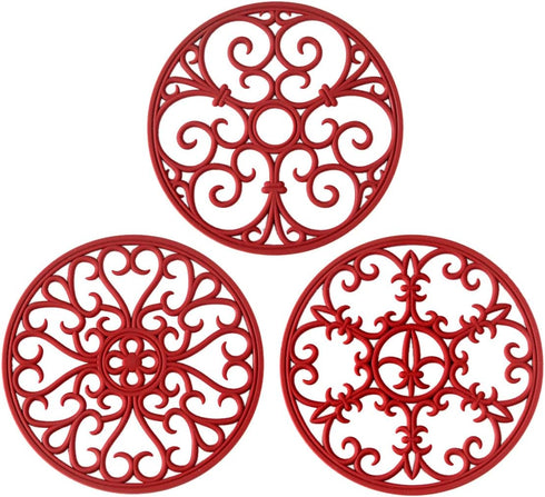 Silicone Trivet Mat - Non-Slip & Heat Resistant Hot Pot Holder Hot Pads for Table & Countertop - Merlot Red Trivet Set