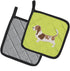 Caroline's Treasures BB3802PTHD Basset Hound Checkerboard Green Pair of Pot Holders, 7 1/2 x 7 1/2