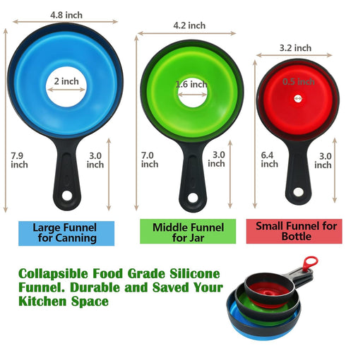 Sets 3, KongNai Canning Funnel for Wide and Regular JarsWide Mouth Funnels of Large for Mason Jar, Food Grade