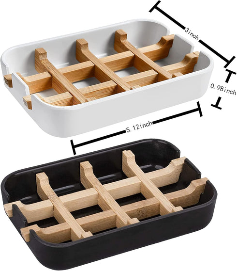 Aoheuo Modern Bamboo Fiber Soap Holder and Dish Combination, Removable, 5.12 Long, 3 Wide, White, 2 Pack