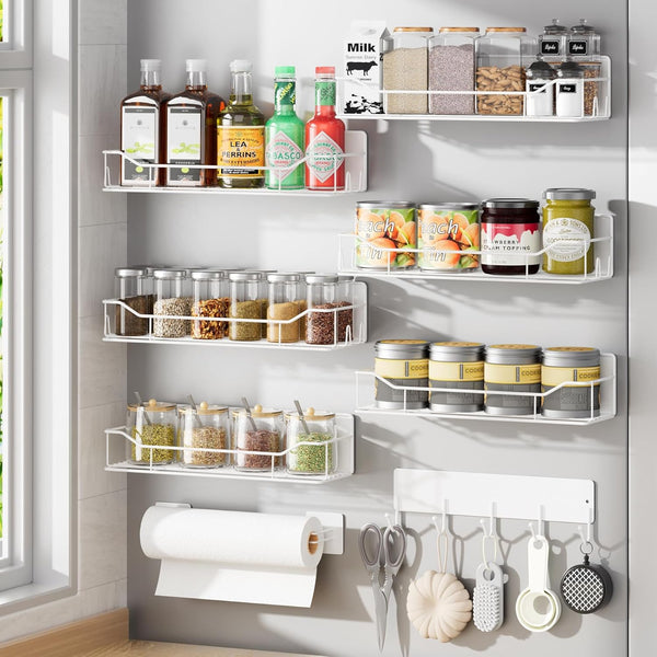IYEBAU Magnetic Spice Rack for Refrigerator, 9 Pack Magnetic Fridge Shelves W/Adjustable Paper