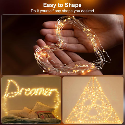 2 Pack 16.4Ft 50 5 Timer Fairy Lights Battery Operated LEDs Silver Copper Wire Twinkle String Lights with Timer
