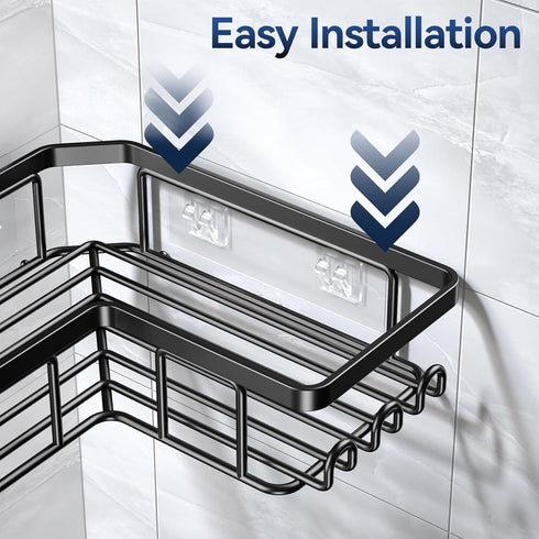 12 3-Pack YASONIC Corner Adhesive Shower Caddy, with Soap Holder and Hooks, Rustproof Stainless Steel Bathroom