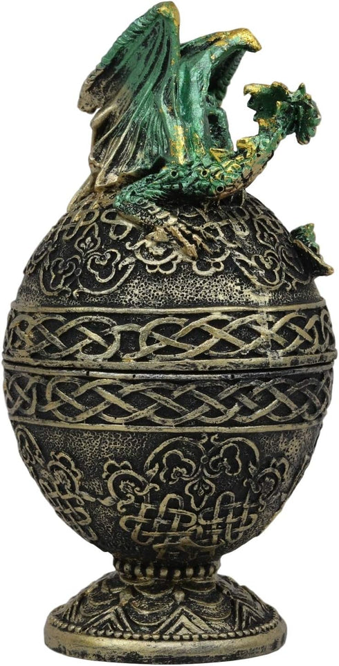 Ebros Gift Green Dragon Perching on Celtic Knotwork Tattoo Relic Jewelry Box Figurine 6.25" High Fantasy Statue