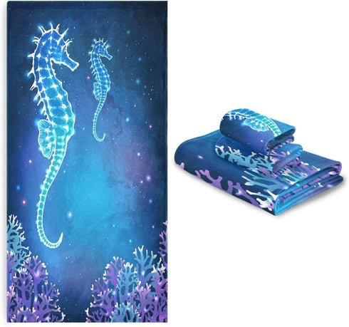 Sets,Dreamy 3-Piece 1 1 1 Set 3 ALAZA Towel Bathroom Glowing Seahorse Towels Bath Towel Washcloth Hand Towel, Bath