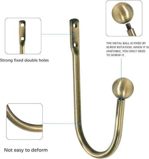 Curtain Holdback Set of 2 Pcs, Heavy Duty Metal Wall Mounted Drapery Tiebacks with Screws, Decorative Window Curtain