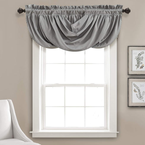 Lush Decor Lucia Elegant Waterfall Valance, Soft Polyester Window Curtain for Living Room, Gray