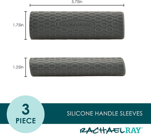 Rachael Ray Tools and Gadgets Cookware Silicone Handle/Holder Sleeve Set for Frying Pans, Skillets, and Cast Iron, 3 Piece, Gray