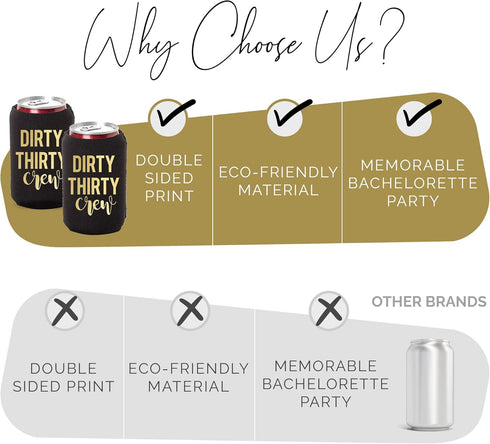 Dirty Thirty Crew Can Coolers, Set of 12 for 30th Birthday Decorations for Him and Her