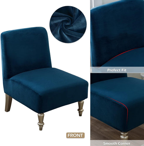 Armless Armless Leorate Accent Slipper Chair Covers,Stretch Chair Slipcover Removable Velvet Fabric Non-Slip Silp Cover
