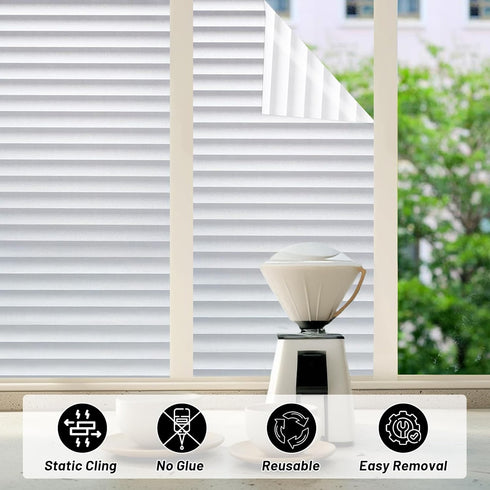 DUOFIRE Window Film Blinds Pattern Privacy Window Film, Static Cling, 23.6 x 78.7 inch