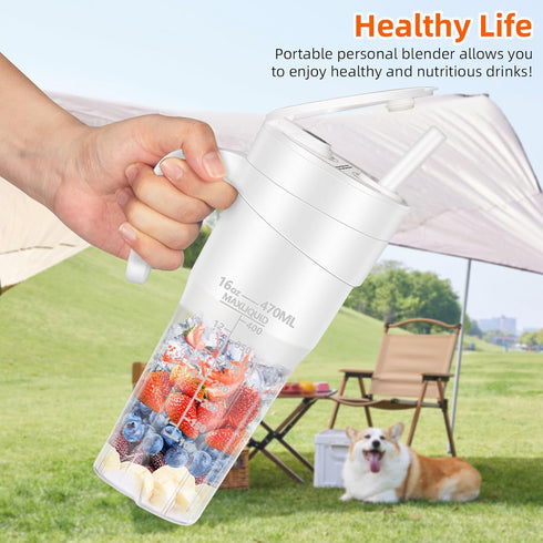 Portable Blender for Shakes and Smoothies, 16 Oz Personal Size Blender with 6 Blades, USB Rechargeable for Travel,