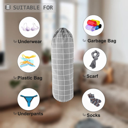 SYIPO Plastic Bag Holder, Wall Mount Organizer for Grocery Storage with Drawstring (Check Gray)
