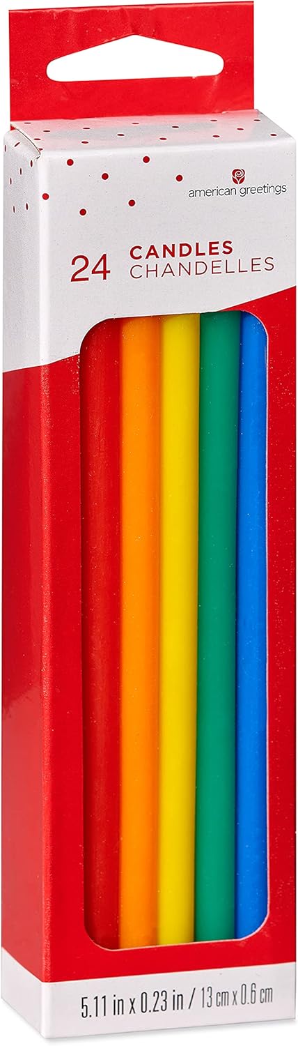 American Greetings Long Thin Birthday Candles, Multicolored (24-Count)