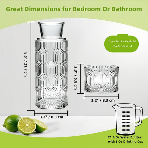 TANMESSO Set, 21.6 Oz 6 Oz Mouthwash Dispenser, Bedside Water Carafe with Cup And Glass Mouth Wash Dispensers