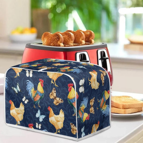 Washable Toaster Dust Cover, 4 Slice Chicken Rooster Decorative Cover, Kitchen Appliance Protector, Fingerprint