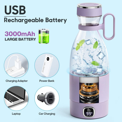 Portable Blender, MIAOKE 350ml Mini Juicer Cup for Juice, Shakes, and Smoothies, USB Rechargeable with LED Display