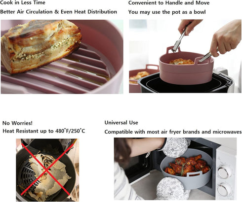 jNE Premium Air Fryer Silicone Pot, 6.3 Inches, Food Safe Oven Accessories, Easy to Clean, Replacement for Parchment