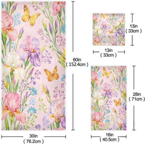 Set Set 3, 1 1 1 ALAZA Chic Iris Purple Flowers and Yellow Butterflies Bath Towel Luxury Decorative of Bath Towel Hand